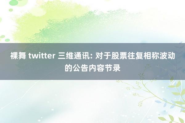 裸舞 twitter 三维通讯: 对于股票往复相称波动的公告内容节录